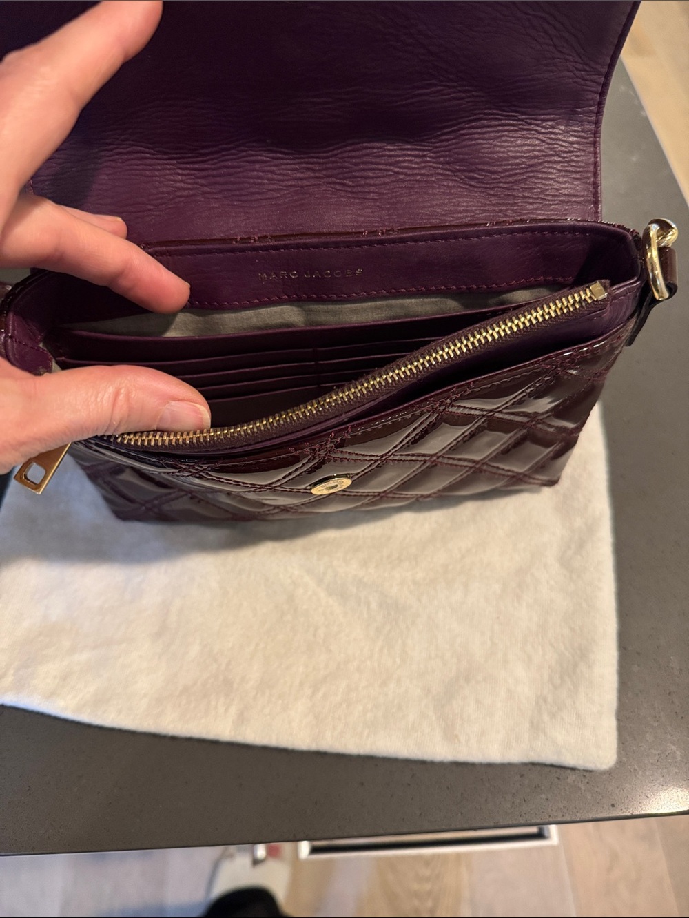 Marc Jacobs Quilted Patent Crossbody in Burgundy with Gold Hardware - Picture 3 of 6
